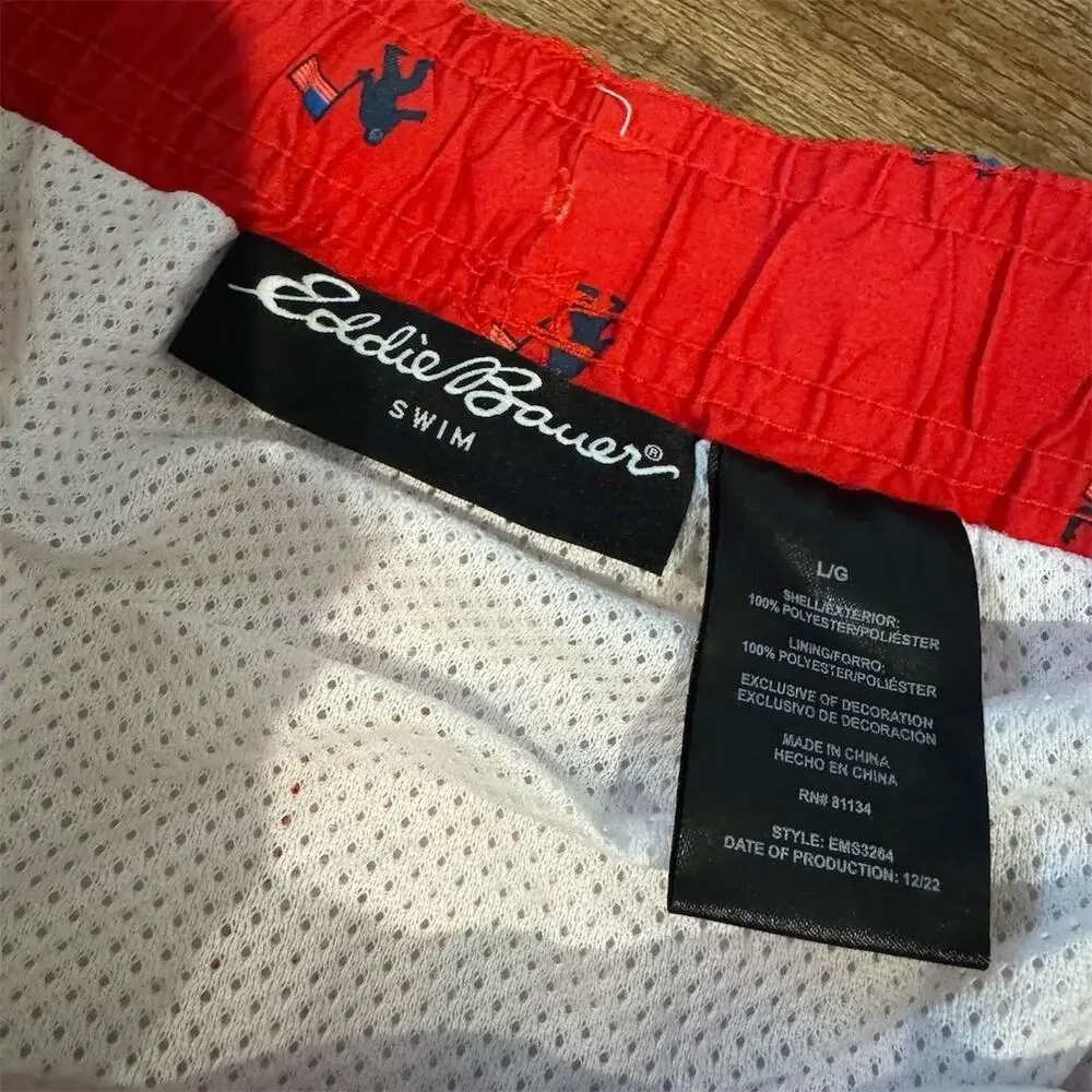 Eddie Bauer Swim Trunks XL Red Sasquatch USA Flag Print Quick-Dry SPF 50+ Beach